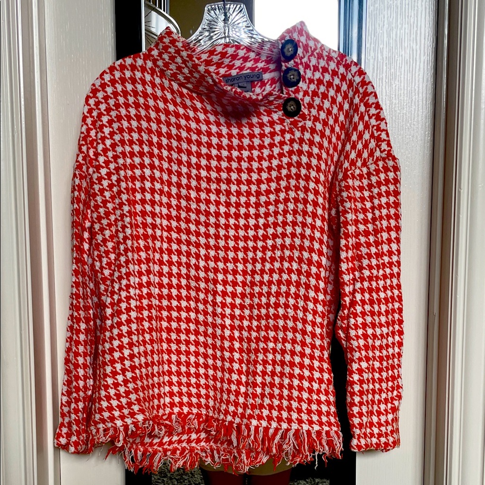 Sharon Young Orange and white houndstooth sweater size medium
